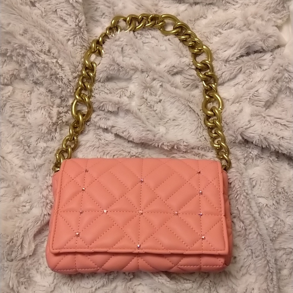 Zara Salmon pink quilted Leather-Free bag *with Bling* NWOT